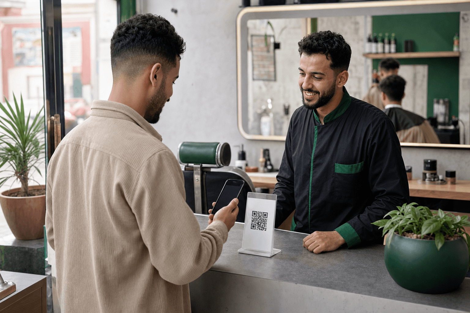 صالون حلاقة مجهز بالدفع عبر رمز QR